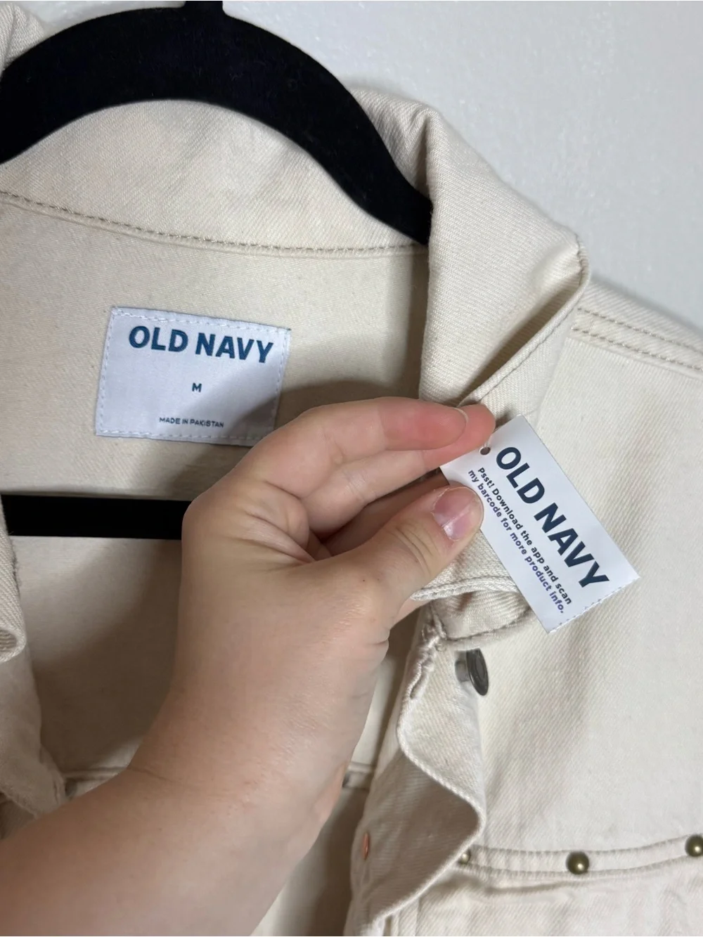 NWT Old Navy Oversized Studded Denim Trucker Jacket - Ecru/Cream